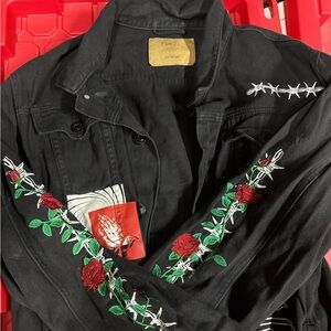 Rue21 Black Jacket with Red and White Embroidery